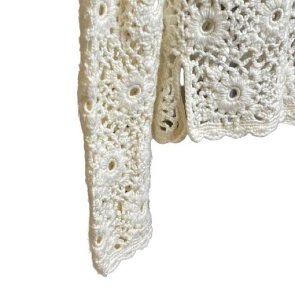 Express cream hand knit formal crochet wool blend sweater size M - Picture 6 of 16